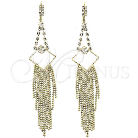 Oro Laminado Long Earring, Gold Filled Style with White Cubic Zirconia, Diamond Cutting Finish, Golden Finish, 5.077.003