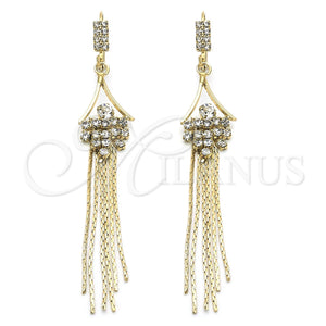 Oro Laminado Long Earring, Gold Filled Style with White Crystal, Polished, Golden Finish, 80.01