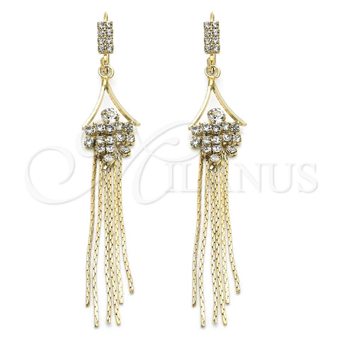 Oro Laminado Long Earring, Gold Filled Style with White Crystal, Polished, Golden Finish, 80.01