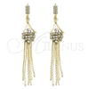 Oro Laminado Long Earring, Gold Filled Style with White Crystal, Polished, Golden Finish, 80.01