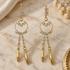 Oro Laminado Long Earring, Gold Filled Style with White Cubic Zirconia, Polished, Golden Finish, 5.100.004