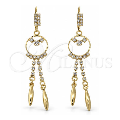 Oro Laminado Long Earring, Gold Filled Style with White Cubic Zirconia, Polished, Golden Finish, 5.100.004