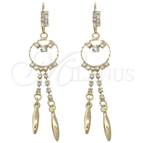 Oro Laminado Long Earring, Gold Filled Style with White Cubic Zirconia, Polished, Golden Finish, 5.100.004