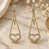 Oro Laminado Long Earring, Gold Filled Style Heart Design, with White Cubic Zirconia, Polished, Golden Finish, 5.110.007