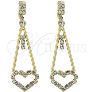 Oro Laminado Long Earring, Gold Filled Style Heart Design, with White Cubic Zirconia, Polished, Golden Finish, 5.110.007