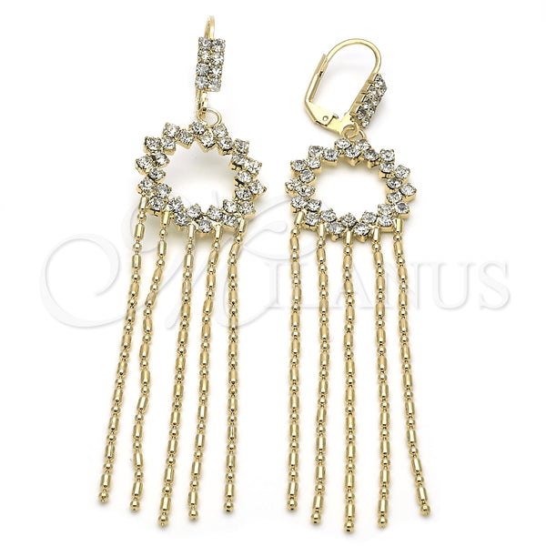 Oro Laminado Long Earring, Gold Filled Style with White Cubic Zirconia, Polished, Golden Finish, 02.51.0017