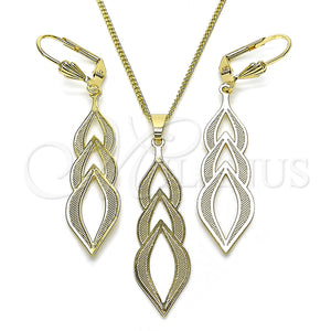 Oro Laminado Earring and Pendant Adult Set, Gold Filled Style Leaf Design, with White Cubic Zirconia, Matte Finish, Golden Finish, 011.001