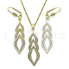 Oro Laminado Earring and Pendant Adult Set, Gold Filled Style Leaf Design, with White Cubic Zirconia, Matte Finish, Golden Finish, 011.001