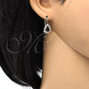 Oro Laminado Leverback Earring, Gold Filled Style Teardrop Design, with Amethyst and White Crystal, Polished, Golden Finish, 5.125.013
