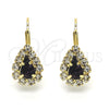 Oro Laminado Leverback Earring, Gold Filled Style Teardrop Design, with Amethyst and White Crystal, Polished, Golden Finish, 5.125.013