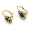 Oro Laminado Leverback Earring, Gold Filled Style Teardrop Design, with Amethyst and White Crystal, Polished, Golden Finish, 5.125.013