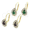 Oro Laminado Leverback Earring, Gold Filled Style Teardrop Design, with Amethyst and White Crystal, Polished, Golden Finish, 5.125.013