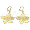 Oro Laminado Dangle Earring, Gold Filled Style Flower Design, Polished, Golden Finish, 61.012