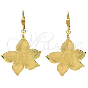 Oro Laminado Dangle Earring, Gold Filled Style Flower Design, Polished, Golden Finish, 61.012