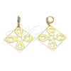 Oro Laminado Dangle Earring, Gold Filled Style Filigree Design, with White Cubic Zirconia, Diamond Cutting Finish, Golden Finish, 69.003