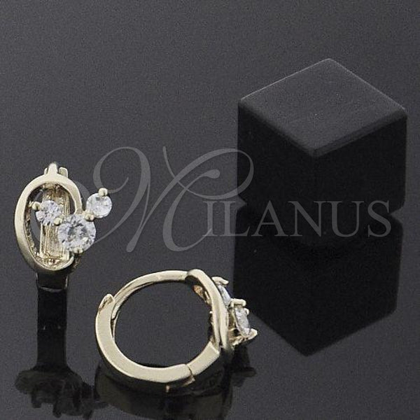 Oro Laminado Huggie Hoop, Gold Filled Style with White Cubic Zirconia, Polished, Golden Finish, 5.132.019