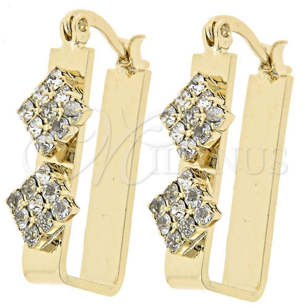 Oro Laminado Medium Hoop, Gold Filled Style Flower Design, with White Cubic Zirconia, Polished, Golden Finish, 5.141.018