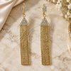 Oro Laminado Long Earring, Gold Filled Style with White Cubic Zirconia, Polished, Golden Finish, 5.124.027.1
