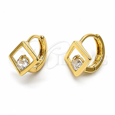 Oro Laminado Huggie Hoop, Gold Filled Style with White Cubic Zirconia, Polished, Golden Finish, 5.132.028