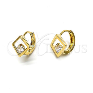 Oro Laminado Huggie Hoop, Gold Filled Style with White Cubic Zirconia, Polished, Golden Finish, 5.132.028