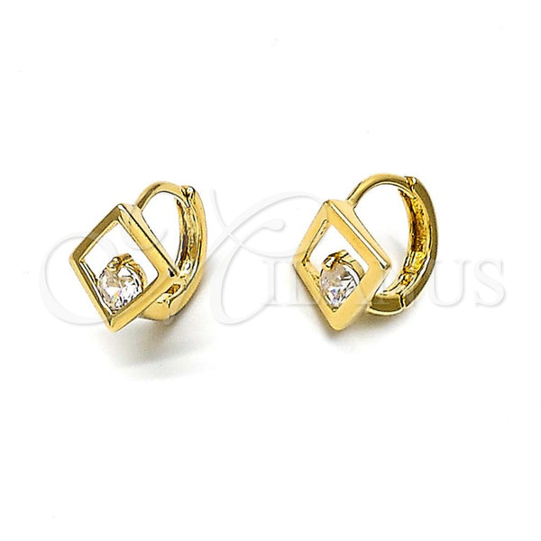 Oro Laminado Huggie Hoop, Gold Filled Style with White Cubic Zirconia, Polished, Golden Finish, 5.132.028
