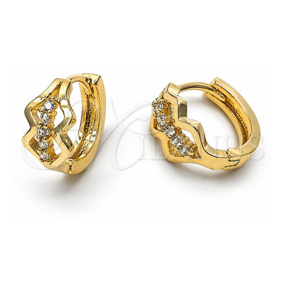Oro Laminado Huggie Hoop, Gold Filled Style with White Cubic Zirconia, Polished, Golden Finish, 97.026