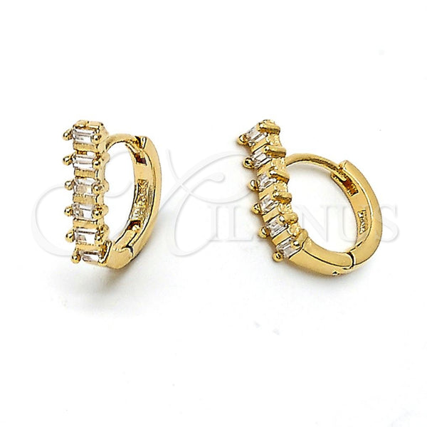 Oro Laminado Huggie Hoop, Gold Filled Style Baguette Design, with White Cubic Zirconia, Polished, Golden Finish, 5.132.023