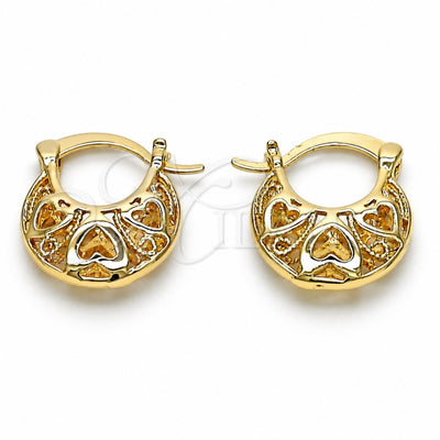 Oro Laminado Children Hoop, Gold Filled Style Heart Design, Polished, Golden Finish, 02.63.0415.16