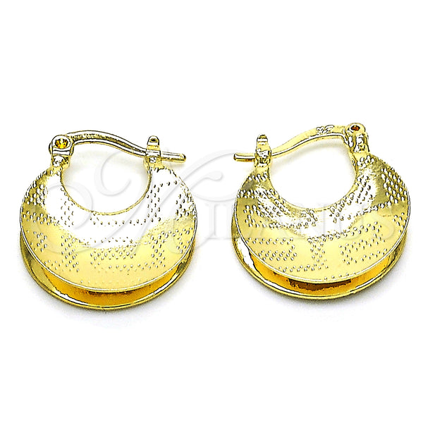 Oro Laminado Small Hoop, Gold Filled Style Greek Key Design, Diamond Cutting Finish, Golden Finish, 5.149.040.20