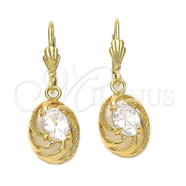 Oro Laminado Dangle Earring, Gold Filled Style Sun Design, with White Cubic Zirconia, Polished, Golden Finish, 5.073.010