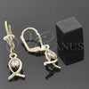 Oro Laminado Dangle Earring, Gold Filled Style Fish Design, with White Cubic Zirconia, Polished, Golden Finish, 5.027.018