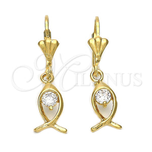 Oro Laminado Dangle Earring, Gold Filled Style Fish Design, with White Cubic Zirconia, Polished, Golden Finish, 5.027.018