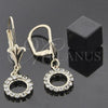 Oro Laminado Dangle Earring, Gold Filled Style Flower Design, with White Cubic Zirconia, Polished, Golden Finish, 095.008.1