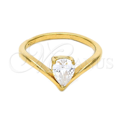 Oro Laminado Solitaire Ring, Gold Filled Style with White Cubic Zirconia, Polished, Golden Finish, 120.044.06 for wholesale, main product view