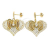 Oro Laminado Dangle Earring, Gold Filled Style Heart Design, with White Cubic Zirconia, Diamond Cutting Finish, Golden Finish, 5.064.015
