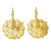Oro Laminado Dangle Earring, Gold Filled Style Butterfly and Flower Design, with White Cubic Zirconia, Polished, Golden Finish, 5.093.001