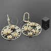 Oro Laminado Dangle Earring, Gold Filled Style Flower Design, with White Cubic Zirconia, Polished, Golden Finish, 5.070.012