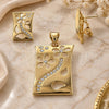 Oro Laminado Earring and Pendant Adult Set, Gold Filled Style Flower Design, with White Crystal, Polished, Golden Finish, 5.047.005