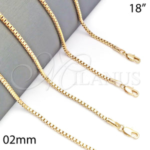 Oro Laminado Basic Necklace, Gold Filled Style Box Design, Polished, Golden Finish, 5.222.038.18 (02 MM Thickness, 18 Inches Length)