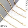 Oro Laminado Basic Necklace, Gold Filled Style Box Design, Polished, Golden Finish, 5.222.038.18 (02 MM Thickness, 18 Inches Length)