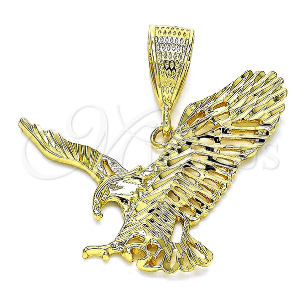 Oro Laminado Fancy Pendant, Gold Filled Style Eagle Design, Diamond Cutting Finish, Golden Finish, 5.180.002