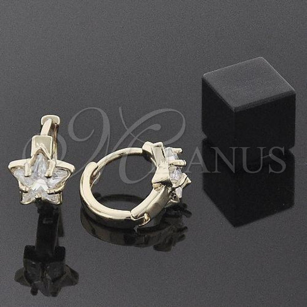 Oro Laminado Huggie Hoop, Gold Filled Style Star Design, with White Cubic Zirconia, Polished, Golden Finish, 5.130.021