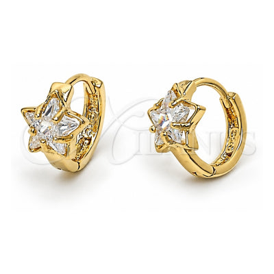 Oro Laminado Huggie Hoop, Gold Filled Style Star Design, with White Cubic Zirconia, Polished, Golden Finish, 5.130.021