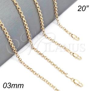 Oro Laminado Basic Necklace, Gold Filled Style Rolo Design, Polished, Golden Finish, 5.223.021.20 (03 MM Thickness, 20 Inches Length)