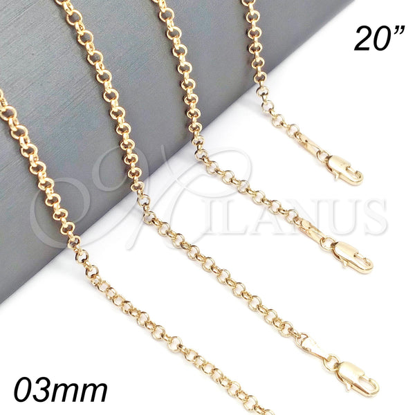 Oro Laminado Basic Necklace, Gold Filled Style Rolo Design, Polished, Golden Finish, 5.223.021.20 (03 MM Thickness, 20 Inches Length)