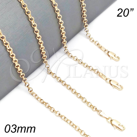 Oro Laminado Basic Necklace, Gold Filled Style Rolo Design, Polished, Golden Finish, 5.223.021.20 (03 MM Thickness, 20 Inches Length)