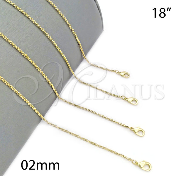 Oro Laminado Basic Necklace, Gold Filled Style Rolo Design, Polished, Golden Finish, 5.223.023.2.18 (0.50 Gauge, 02 MM Thickness, 18 Inches Length)