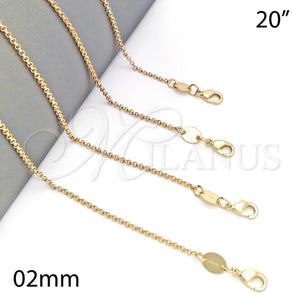 Oro Laminado Basic Necklace, Gold Filled Style Rolo Design, Polished, Golden Finish, 5.223.023.20 (0.50 Gauge, 02 MM Thickness, 20 Inches Length)
