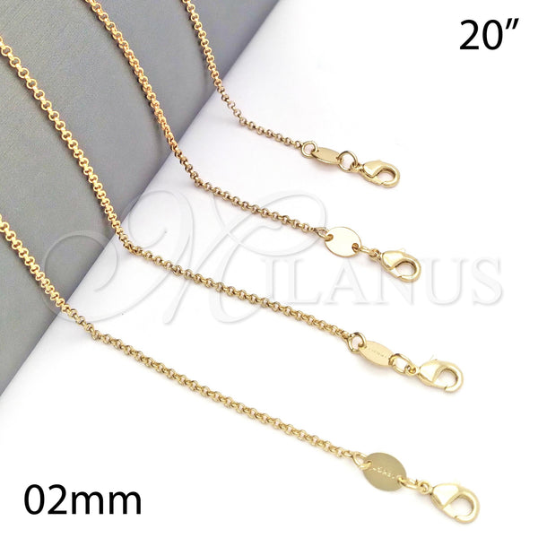 Oro Laminado Basic Necklace, Gold Filled Style Rolo Design, Polished, Golden Finish, 5.223.023.20 (0.50 Gauge, 02 MM Thickness, 20 Inches Length)