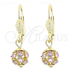 Oro Laminado Dangle Earring, Gold Filled Style Ball Design, with White Cubic Zirconia, Polished, Golden Finish, 5.120.020